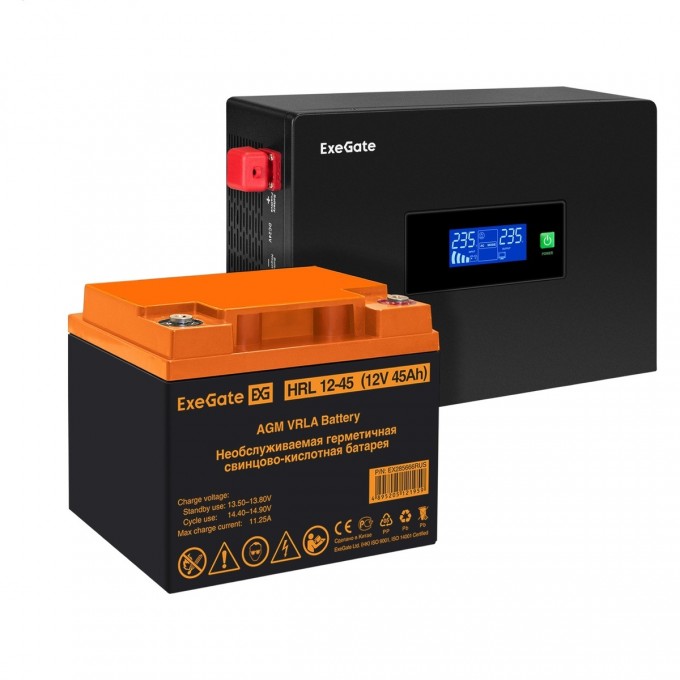 Комплект ИБП EXEGATE IDEALSINE SR-1000.LCD.2SH + батарея 45Aч, 1 шт EX297409RUS