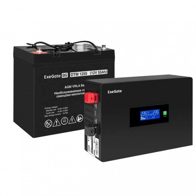 Комплект ИБП EXEGATE IDEALSINE SR-1000.LCD.2SH + батарея 55Aч, 1 шт EX297411RUS