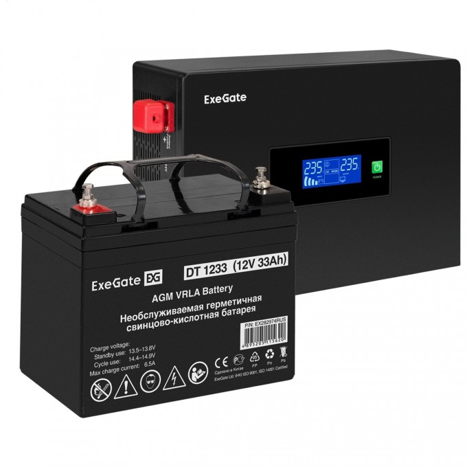 Комплект ИБП EXEGATE IDEALSINE SR-600.LCD.2SH + батарея 33Aч, 1 шт EX297382RUS